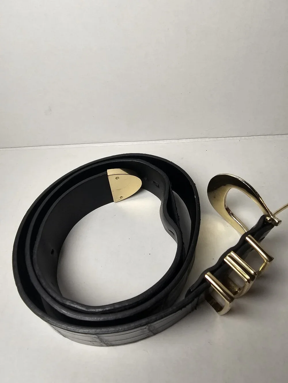 Topshop Black Leather Grommet Belt with Gold Buckle Size XS/S Womens
